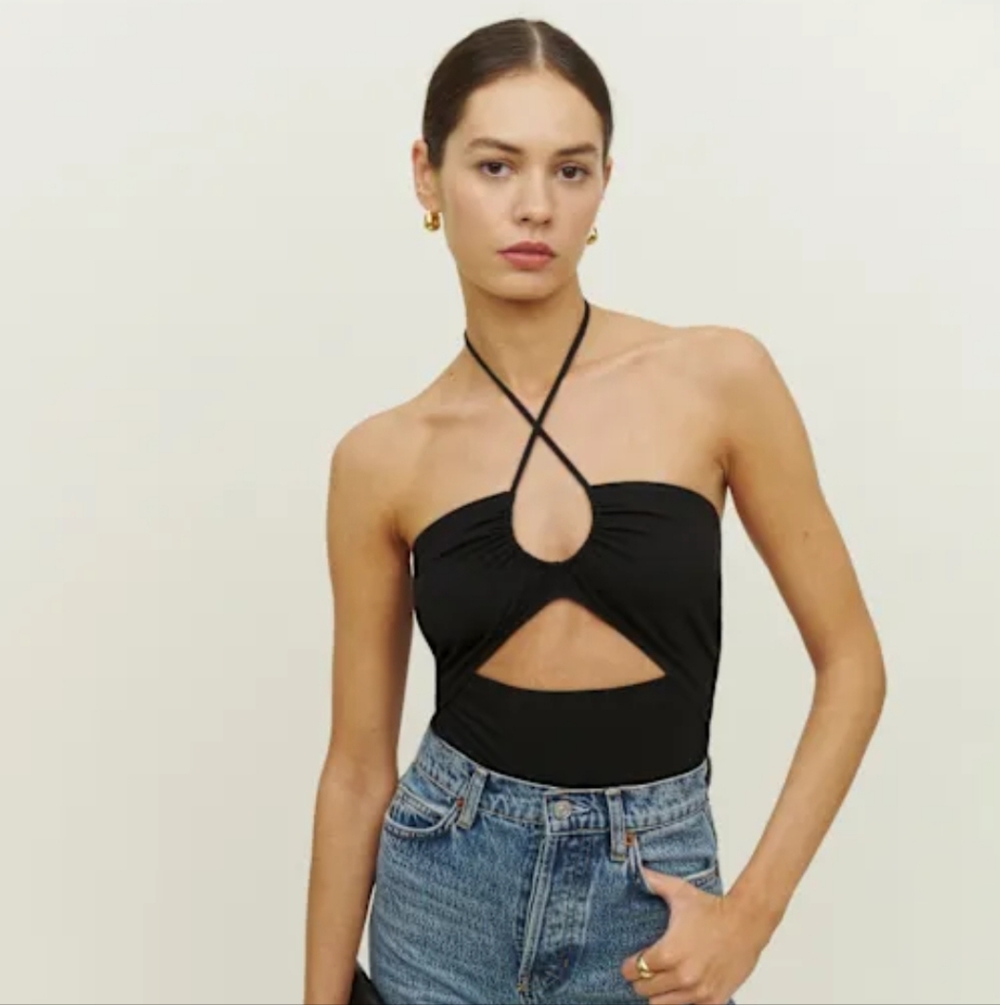 Reformation Ozella Knit Keyhole Halter Top
